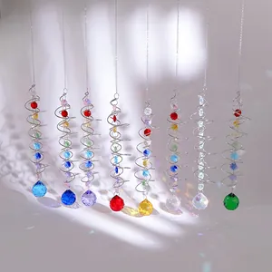 Crystal Suncatcher Ornament With Spiral Tail And Faceted Glass Prism Ball Rainbow Maker For Window Garden Home Decor
