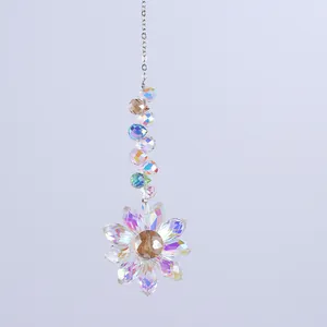 Crystal Flower Suncatcher Rainbow Maker Prism Hanging Ornament For Window Garden Decoration Faceted Beads Metal Chain