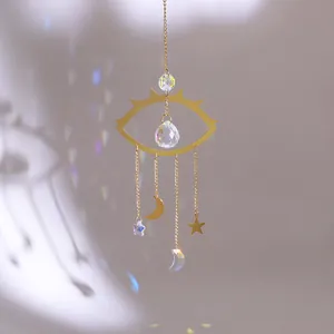 Attrape-soleil œil doré avec pierres naturelles et cristaux pour effets arc-en-ciel