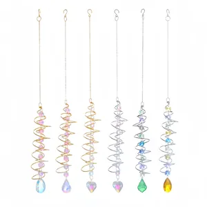 Set of 6 3D spiral gaze ball heart crystal suncatchers with metal chains and hooks