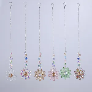 Set of 6 crystal sunflower suncatchers for indoor windows and garden rainbow makers