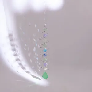 3D gazing ball spiral tail with heart crystal prism and leaf pendant suncatcher