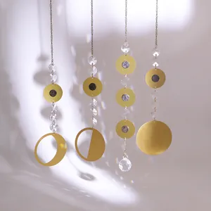 Boho Χρυσό Μεταλλικό Φάση Σελήνης Suncatcher Ουράνιο Κρεμαστό Διακοσμητικό Με Κρυστάλλινες Χάντρες για Παράθυρο Κήπο Διακόσμηση Σπιτιού
