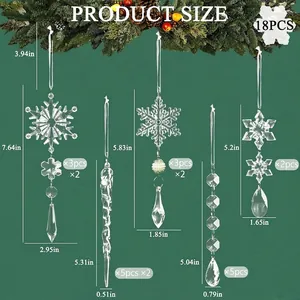 18-piece clear acrylic snowflake and icicle ornaments set for Christmas tree decoration
