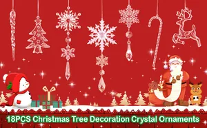 Close-up of 18pcs clear acrylic Christmas ornaments including snowflakes and icicles