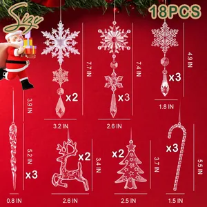 18pcs clear acrylic Christmas ornaments set featuring snowflakes and crystal icicles