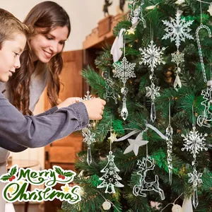18pcs acrylic crystal Christmas ornaments including snowflakes and reindeer for tree decor