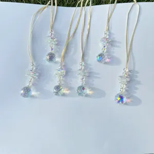Detail of 6-piece crystal suncatchers with faceted glass balls reflecting rainbows