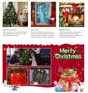 Detailed view of clear acrylic snowflake and icicle ornaments for Christmas tree decoration