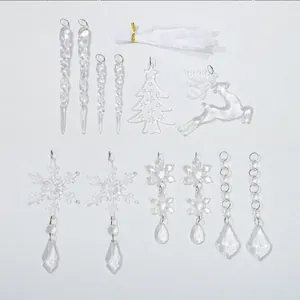 13-piece clear acrylic Christmas tree ornaments set with snowflakes and reindeer