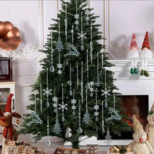 Clear acrylic Christmas ornaments set including reindeer, snowflakes, and icicles