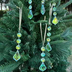 6-piece set of iridescent crystal suncatchers with gold cords for Christmas tree decor