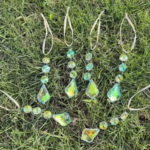 Set of 6 crystal suncatchers with teardrop pendants for Christmas tree decoration