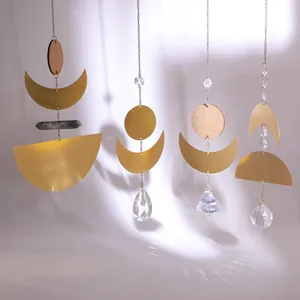 Brass Crystal Suncatcher Wind Chime Sun Moon Evil Eye Hanging Decor Rainbow Maker For Window Home Garden Boho Ornament