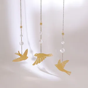 Nordische goldene Metallvogel-Hängedekoration mit Kristallperlen im 3er-Set