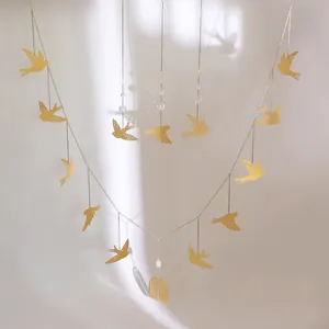 Nordischer Metall Gold Vogel Mondphase Suncatcher Hängende Dekoration Kristallperlen Hausfenster Wanddeko Ästhetik Geschenk