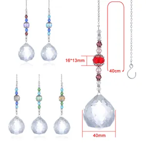 Detail of 40mm crystal ball suncatcher with colorful beads and 40cm hanging chain