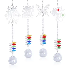 Lot de 4 attrape-soleil en cristal avec pendentifs flocon, papillon et ange en métal