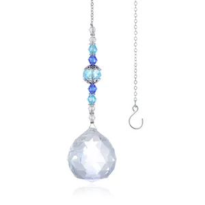 40mm crystal ball suncatcher with blue beads and metal chain for garden decoration