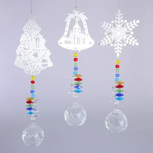 Attrape-soleil en Cristal Acier Inoxydable Ornement Suspendu Sapin de Noël Flocon de Neige Cloche Prisme Décoration Maison Cadeau
