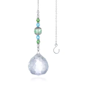 40mm crystal ball suncatcher with colorful beads and silver chain for garden decor