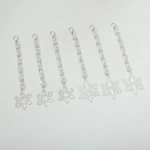 Lot de 6 ornements flocon de neige en acrylique irisé avec perles facettées et crochets