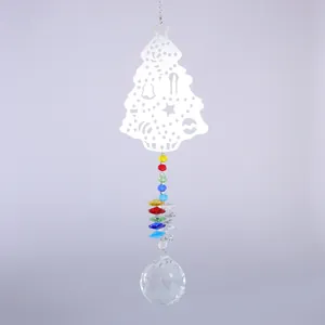 Attrape-soleil sapin de Noël en inox avec perles K9 et prisme cristal arc-en-ciel