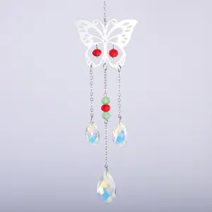 K9 crystal butterfly suncatcher with colorful octagon beads and teardrop pendants