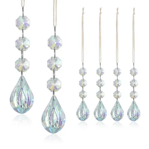 Colgantes Atrapasol de Cristal de Vidrio Prisma de Gota Galvanoplastia Irisada Cuentas Octogonales Adornos Colgantes Para Boda Navidad Hogar