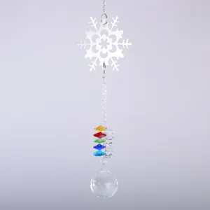 Attrape-soleil flocon de neige en cristal K9 avec perles colorées et grande boule en verre