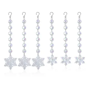 Lot de 6 ornements flocon de neige en acrylique irisé avec perles de cristal facettées
