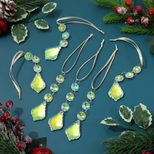 5-piece set of hanging crystal teardrop prisms with gold braided cords for Christmas decor