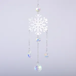 Rainbow crystal suncatcher with silver snowflake and AB coated prism pendants hanging