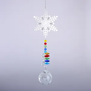 Attrape-soleil cristal flocon de neige avec perles octogonales colorées et boule facettée