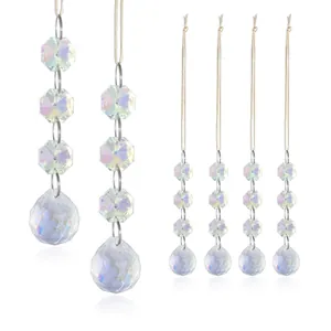 Iridescent Crystal Glass Suncatcher Hanging Prism Pendant Chandelier Beads For Window Home Garden Wedding Christmas Decor