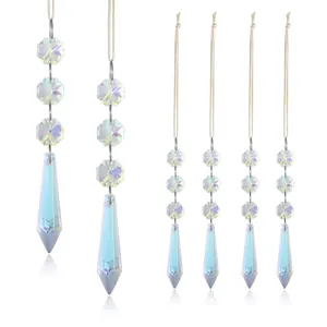 Set of 6 AB coated crystal suncatchers with teardrop prisms for window and wedding decor