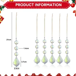 Set of 6 clear crystal glass teardrop prisms and octagonal beads for wedding decor