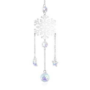 K9 crystal suncatcher with snowflake metal pendant and iridescent rainbow beads