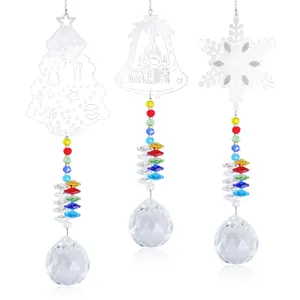 Lot de 3 attrape-soleil de Noël en acier inoxydable avec prismes et billes de cristal