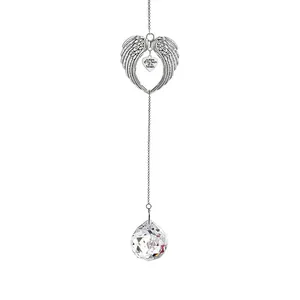Memorial heart suncatcher with angel wings, crystal ball, and sentimental engraving