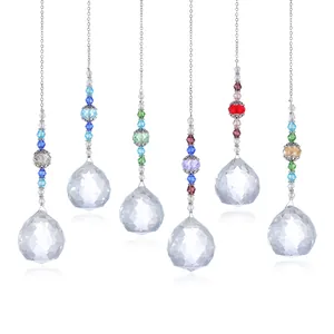 Set of six crystal ball suncatchers with colorful beads and faceted 40mm prisms