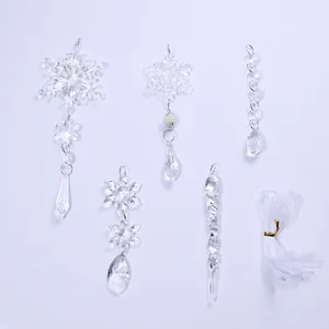 18pcs clear acrylic snowflake and icicle Christmas tree ornaments with hanging ribbons