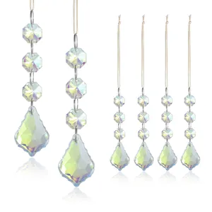 Glass Crystal Prism Pendants Suncatcher Hanging Iridescent Teardrop Beads Ornament For Christmas Wedding Chandelier Home Decor