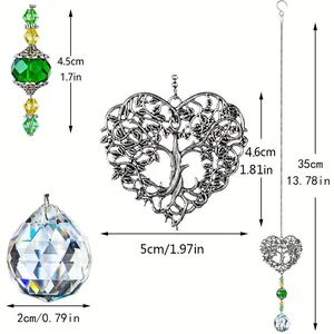 Afmetingen van de 35cm levensboom zonnevanger met kristallen hart en glazen prisma