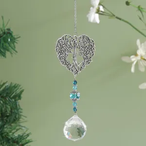 Hart Levensboom Kristal Lichtvanger Hangend Ornament Zilver Legering Regenboogmaker Prisma Voor Tuin Huis Raam Decoratie