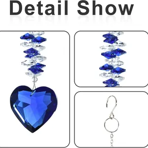 Set di 2 acchiappasole in cristallo blu a forma di cuore con ganci in argento