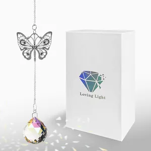 Butterfly Crystal Suncatcher Hanging Decor For Window Garden Large Crystal Ball Memorial Gift Rainbow Maker Ornament