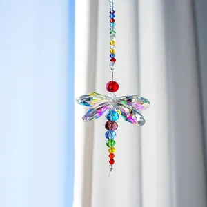 Crystal Dragonfly Suncatcher Rainbow Maker Faceted Prism Beads Hanging Ornament For Home Garden Window Decoration Gift
