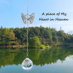 40mm crystal ball suncatcher with silver butterfly pendant and heart memorial charm