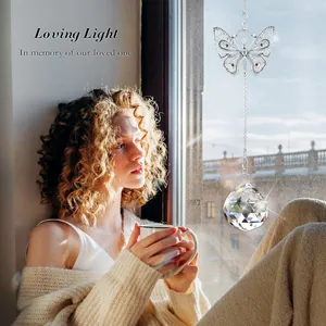 40mm crystal ball butterfly suncatcher ornament with rainbow refraction for memorial gift